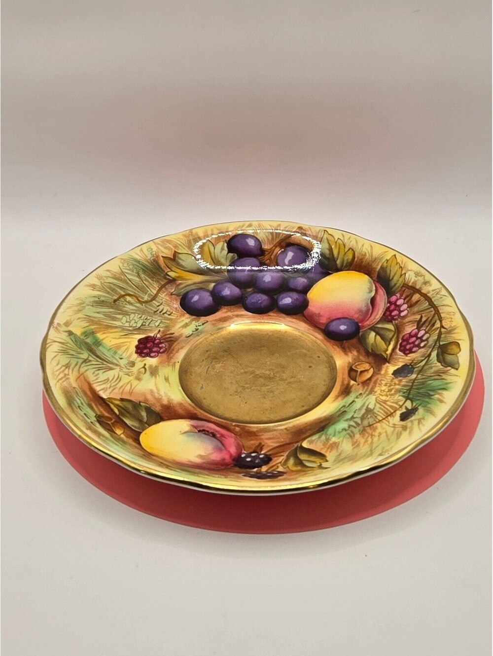 Aynsley Bone China Hand-Painted Fruit Pattern Saucer Signed N. Brunt